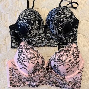 La SENZA Floral Lace Bra Set - Black and Pink